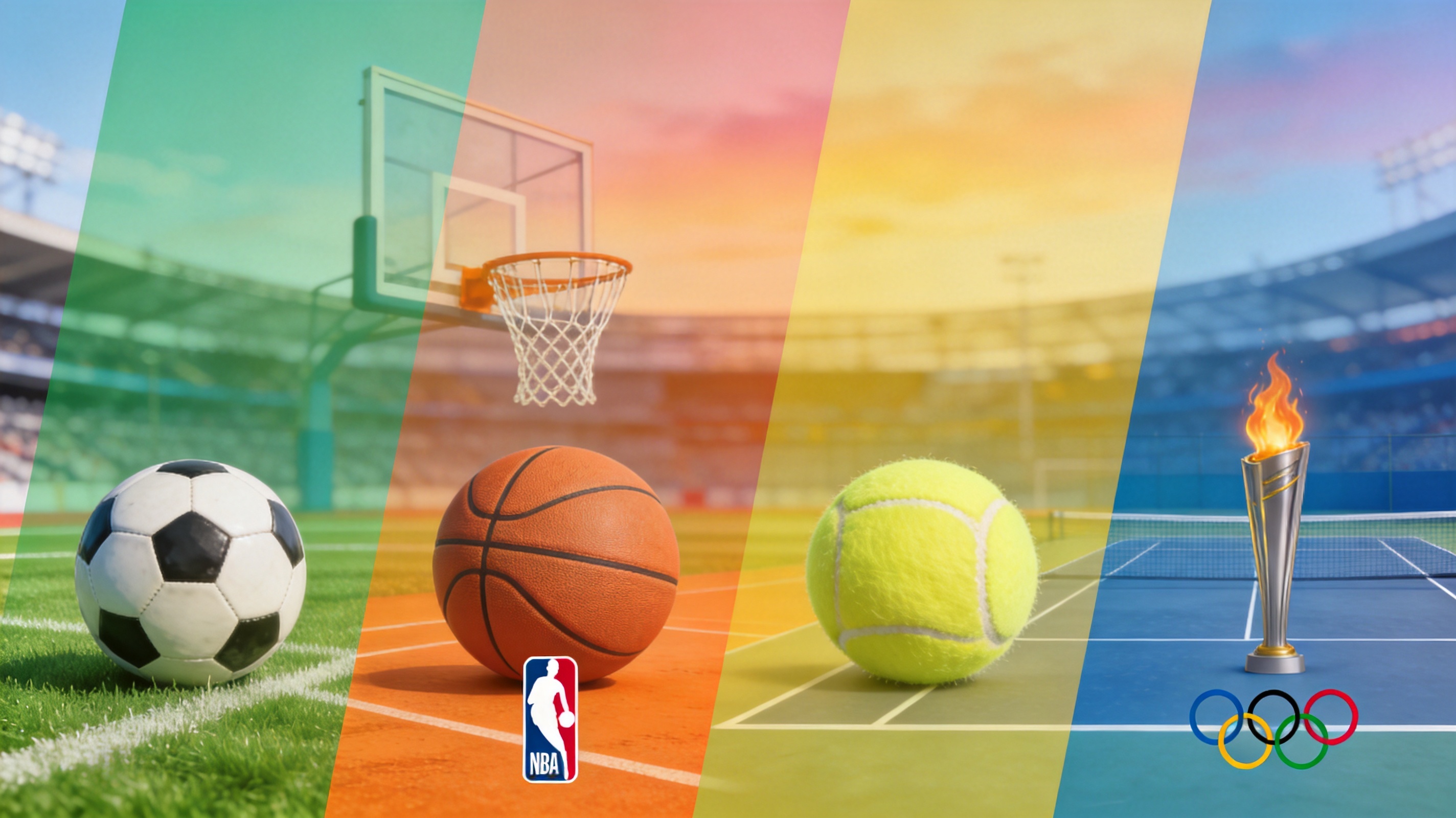足球、NBA篮球、网球与奥运会四类体育项目内容覆盖范围示意